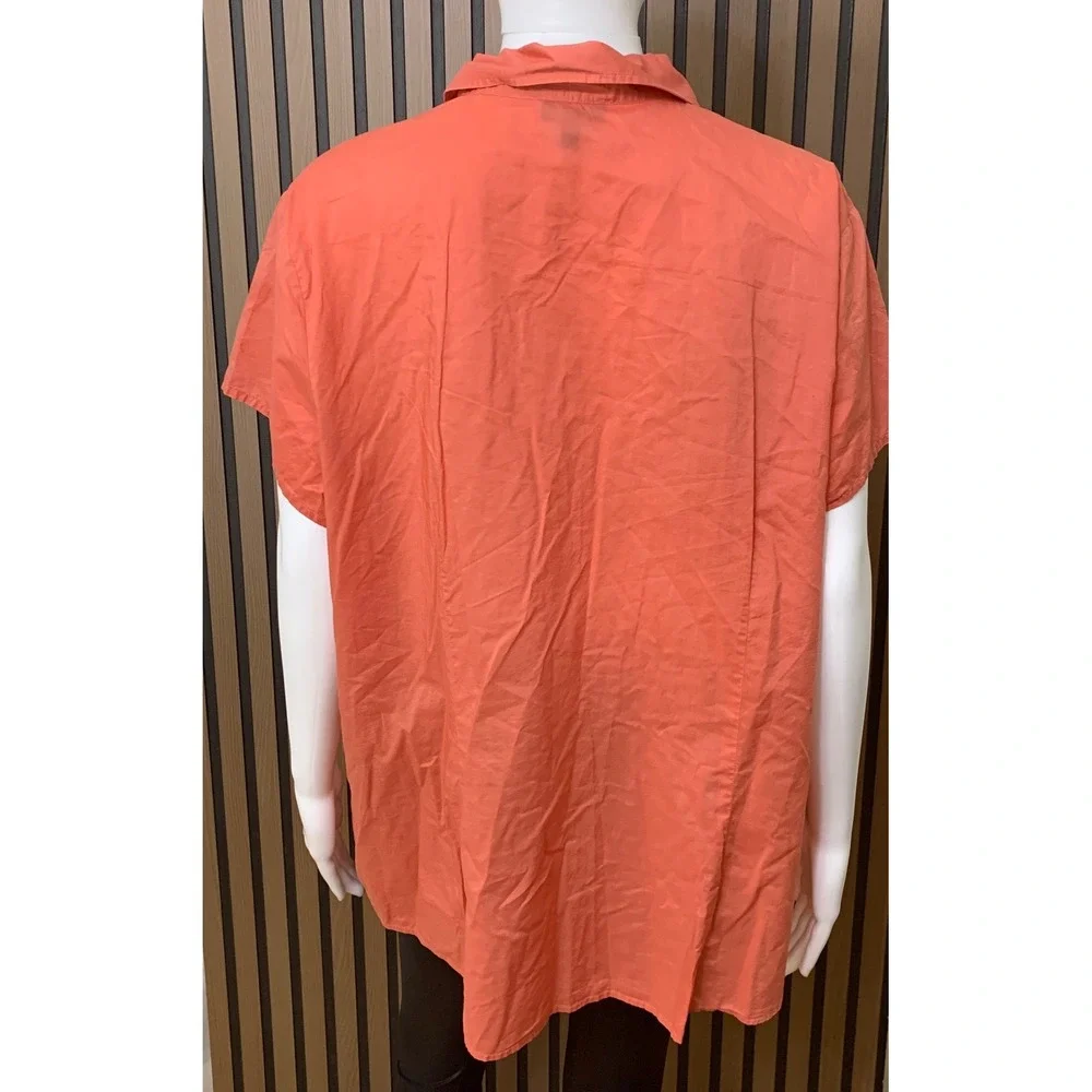 Talbots Woman Coral Pink 100% Cotton Short Sleeve Button Down Shirt 18W
